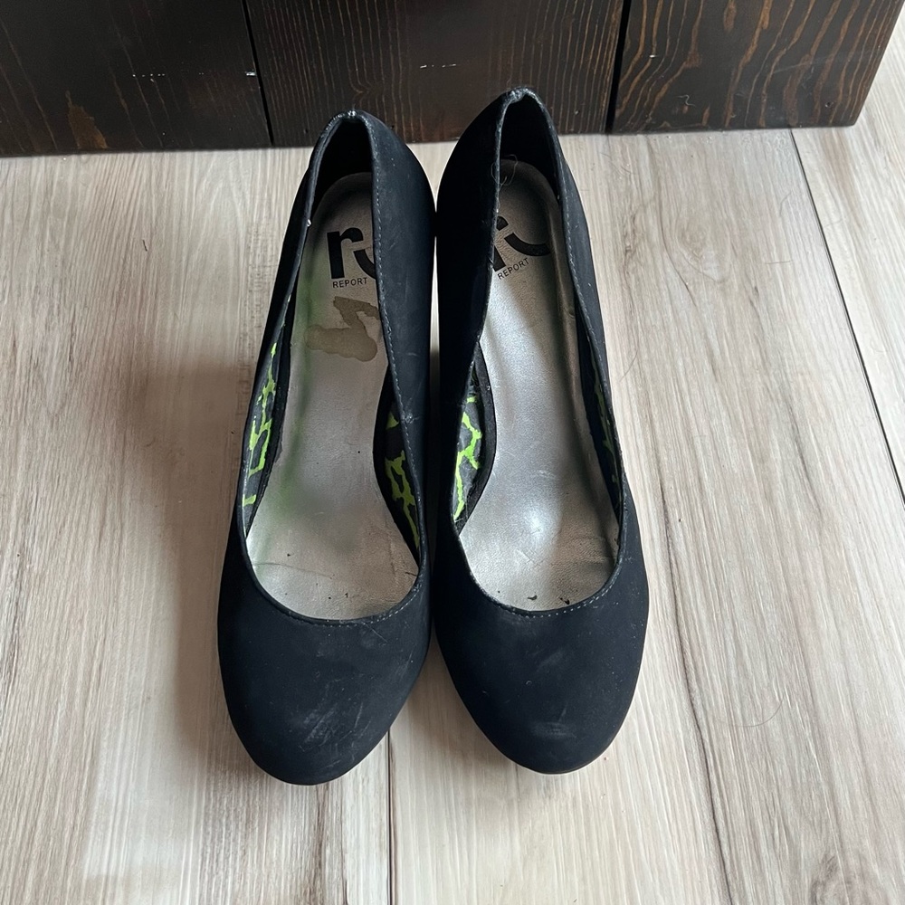 Black suede wedges, size 9